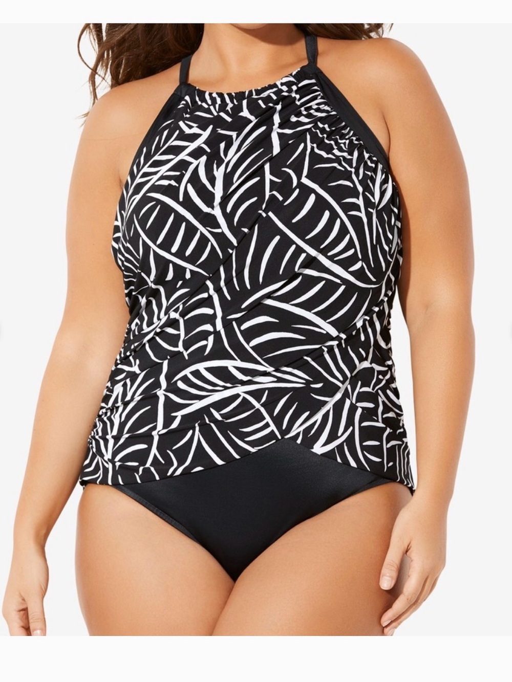 Trimshaper Control High Neck Ruched One Piece Swimsuit Plus Size 24W New